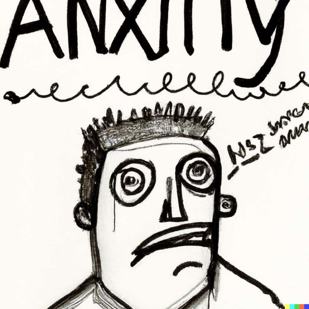 a representation of anxiety, pen and ink caricature